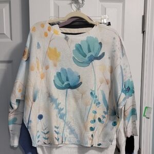 Made In Italy Floral Print Sweater - Multicolor Dolman Sleeve .Free Ship